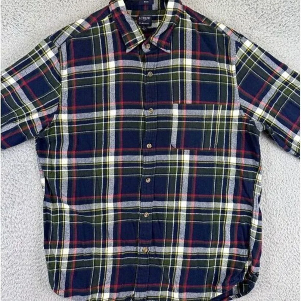 J Crew Flannel Shirt Adult Large Multicolor Plaid Slim Button Down Pockets Mens